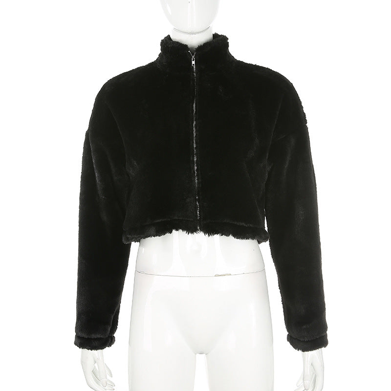 Wool Turtleneck Loose Fit Zip Jacket