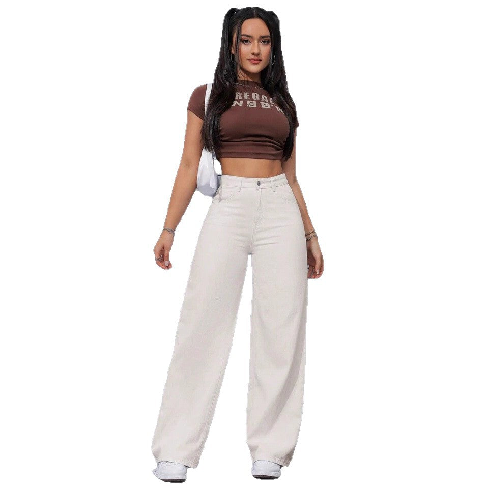 Solid-color High-waisted Casual Pants