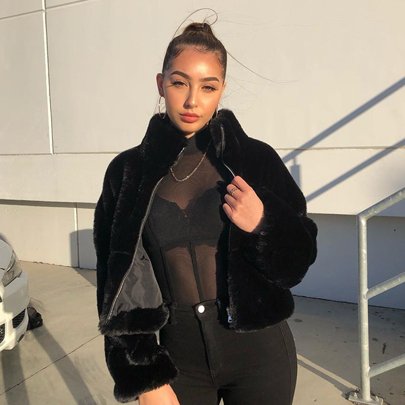 Wool Turtleneck Loose Fit Zip Jacket