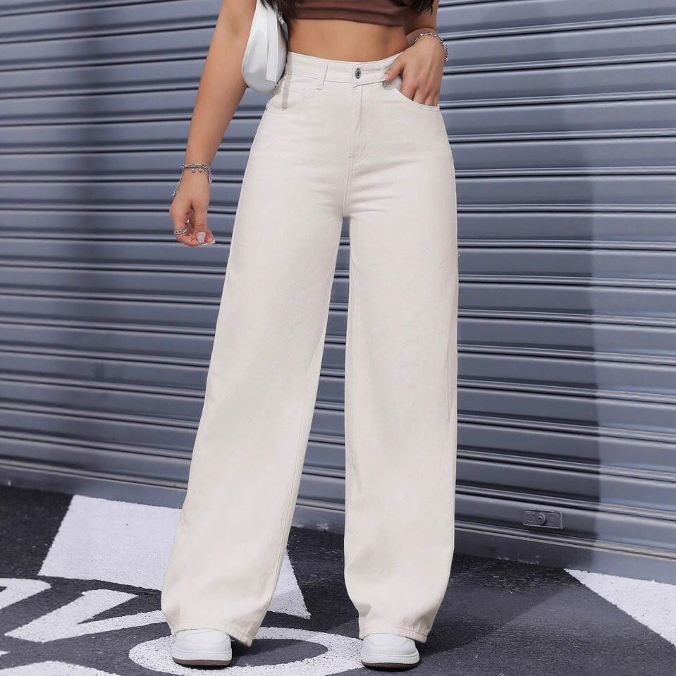 Solid-color High-waisted Casual Pants