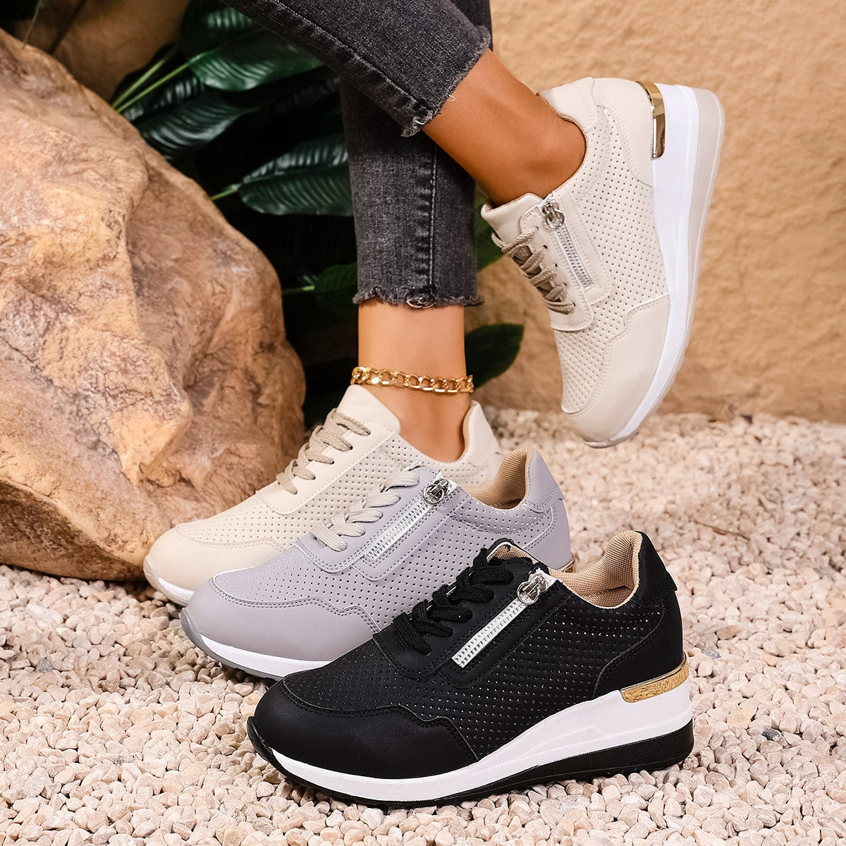 Casual Wedge Lace-Up Shoes