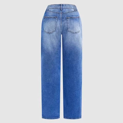 Washed Blue High-Waist Wide-Leg Jeans