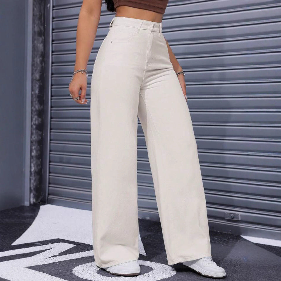 Solid-color High-waisted Casual Pants