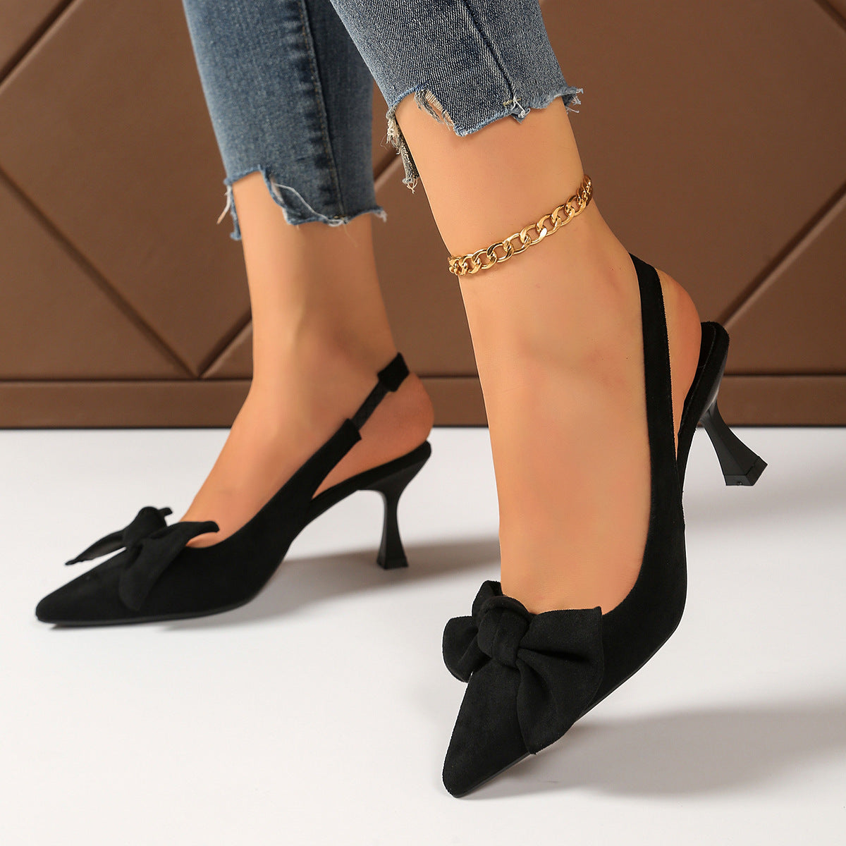 Womens Stylish Pointed-toe Stiletto Heels With A Bow Detail