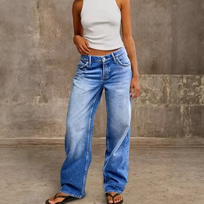 Washed Blue High-Waist Wide-Leg Jeans