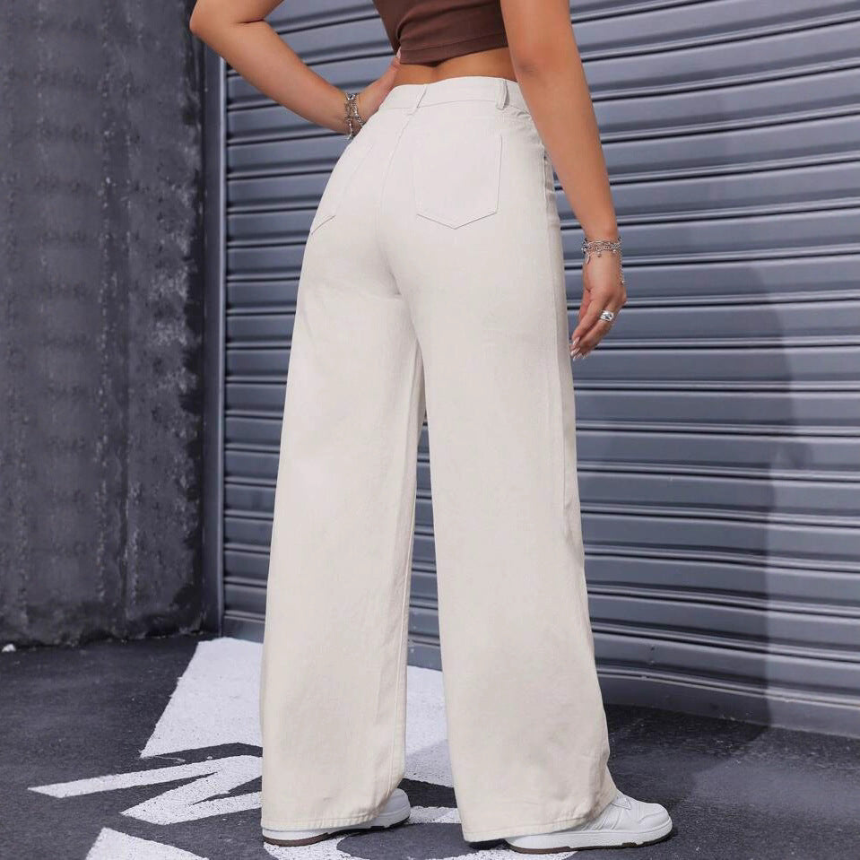 Solid-color High-waisted Casual Pants