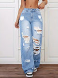 Trendy Washed Ripped Straight Jeans