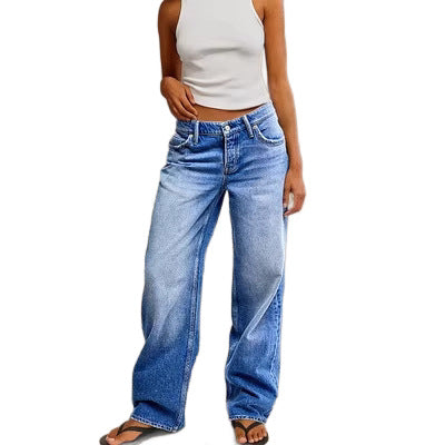 Washed Blue High-Waist Wide-Leg Jeans